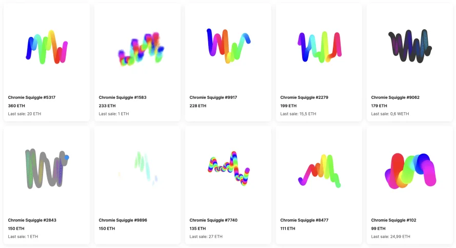 Only a part of Snowfro's Chromie Squiggle collection is shown here